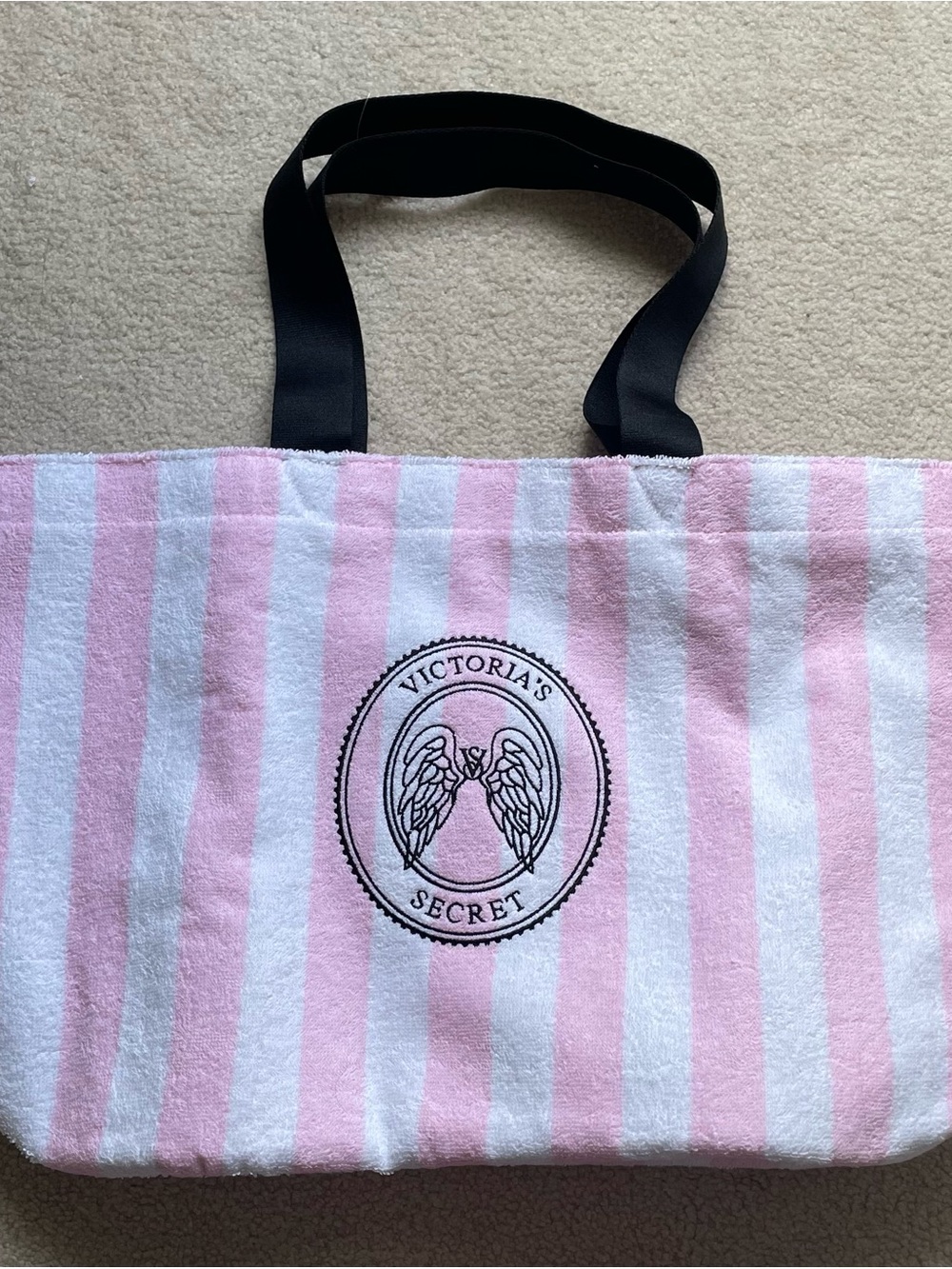 Victoria's Secret Pink & White Striped Tote Bag